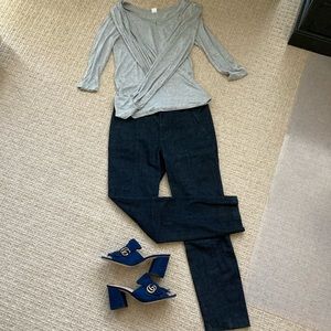 NWOT Three Dots grey draped jersey top, size Small